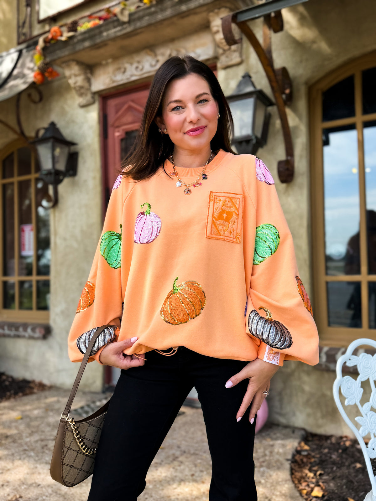 Orange Multi Pumpkin QOS Card Sweatshirt