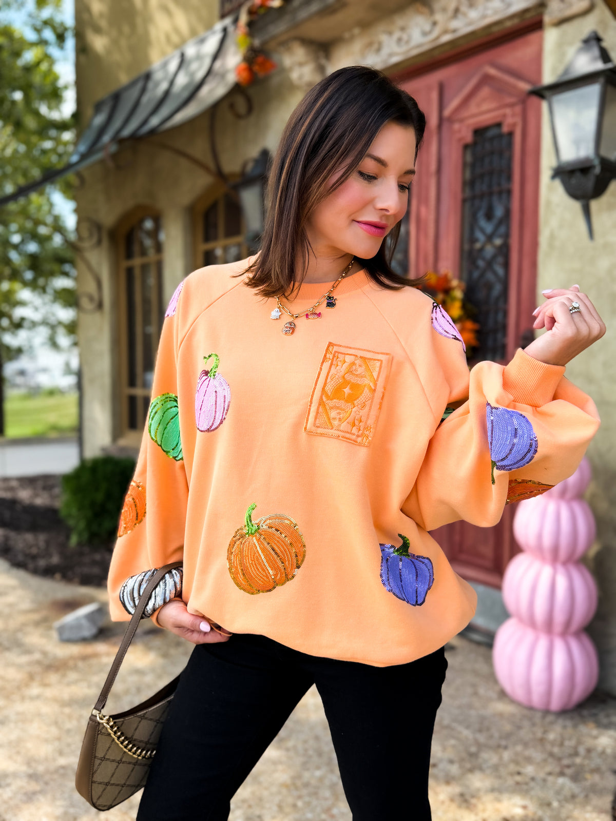 Orange Multi Pumpkin QOS Card Sweatshirt