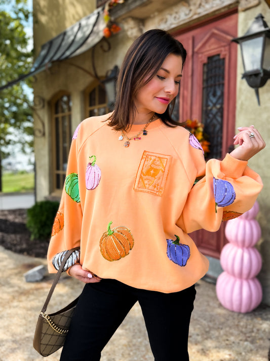 Orange Multi Pumpkin QOS Card Sweatshirt