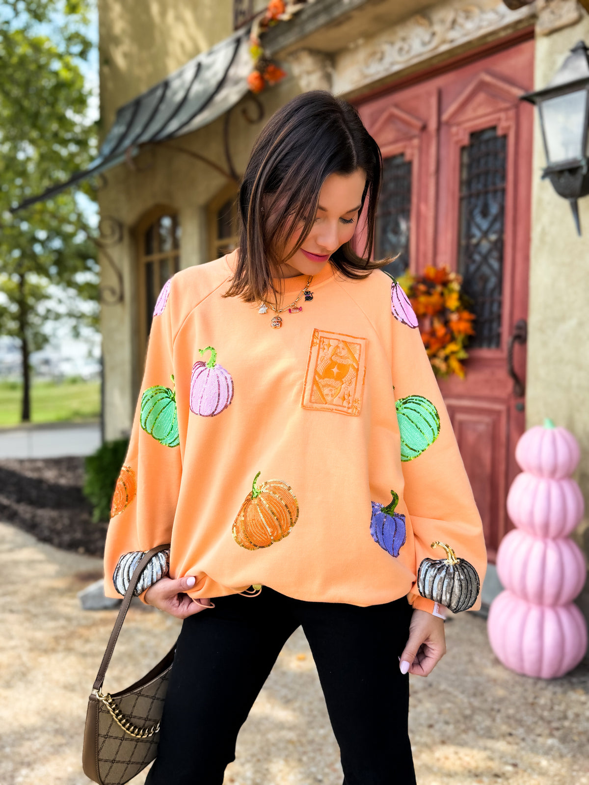 Orange Multi Pumpkin QOS Card Sweatshirt