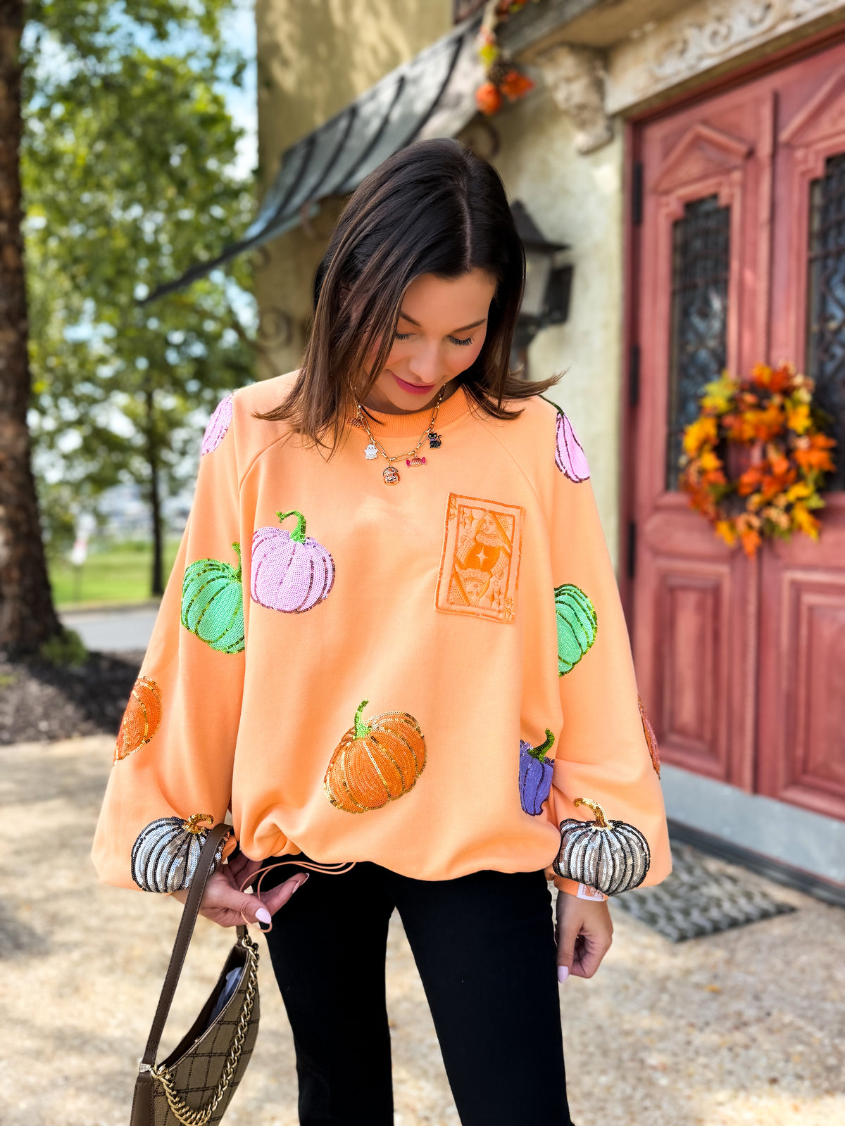 Orange Multi Pumpkin QOS Card Sweatshirt