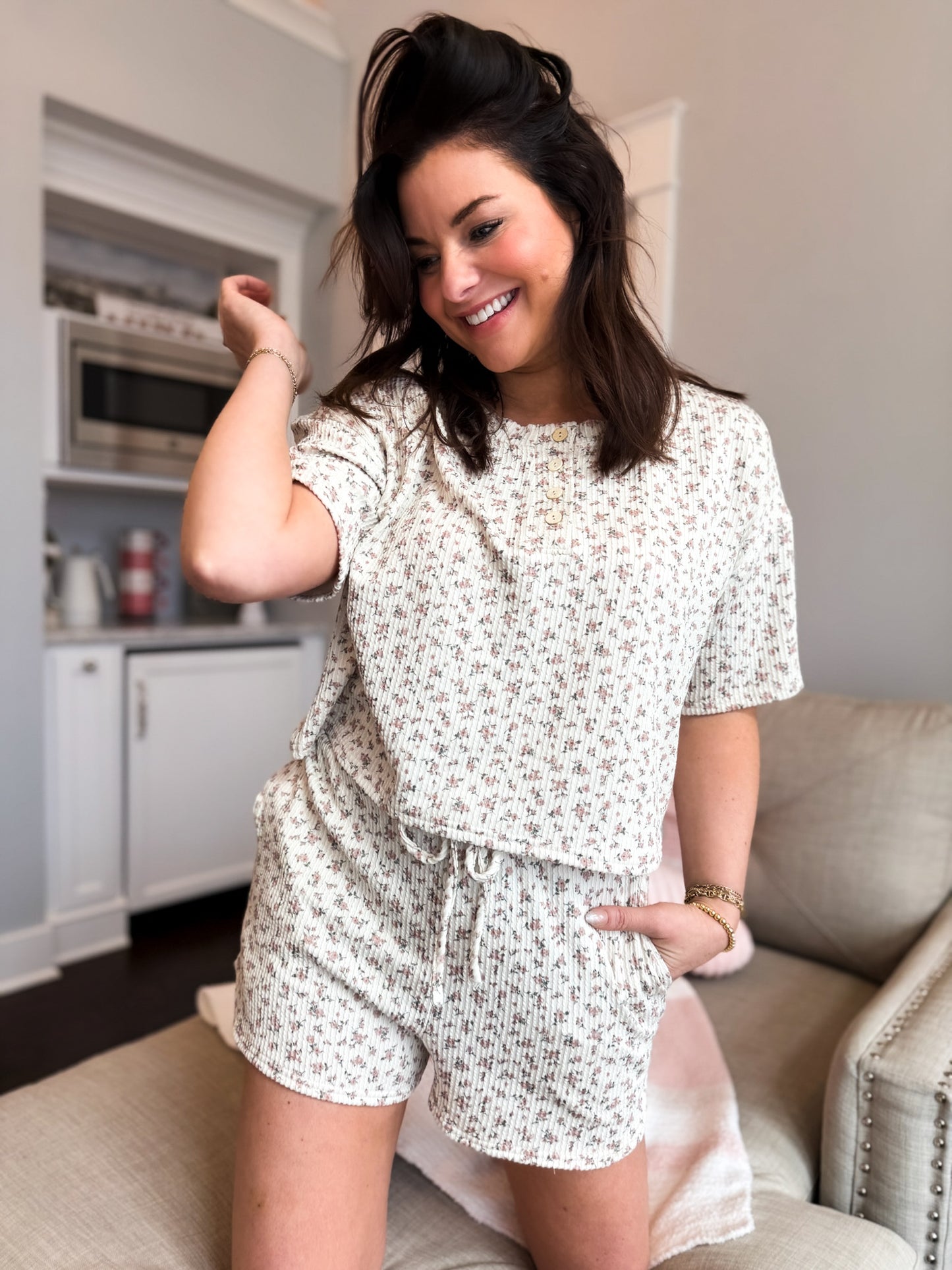 Dainty Floral Henley Lounge Set