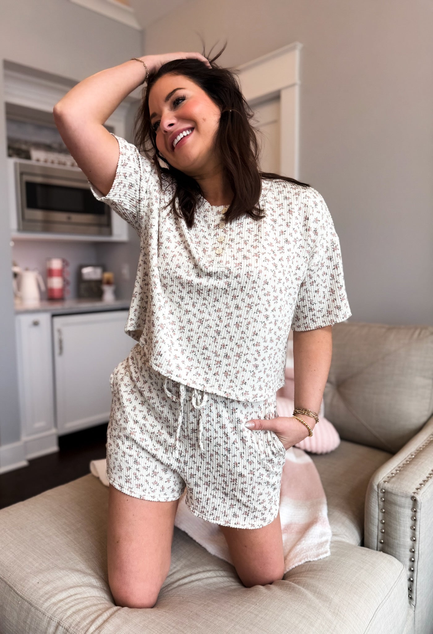 Dainty Floral Henley Lounge Set