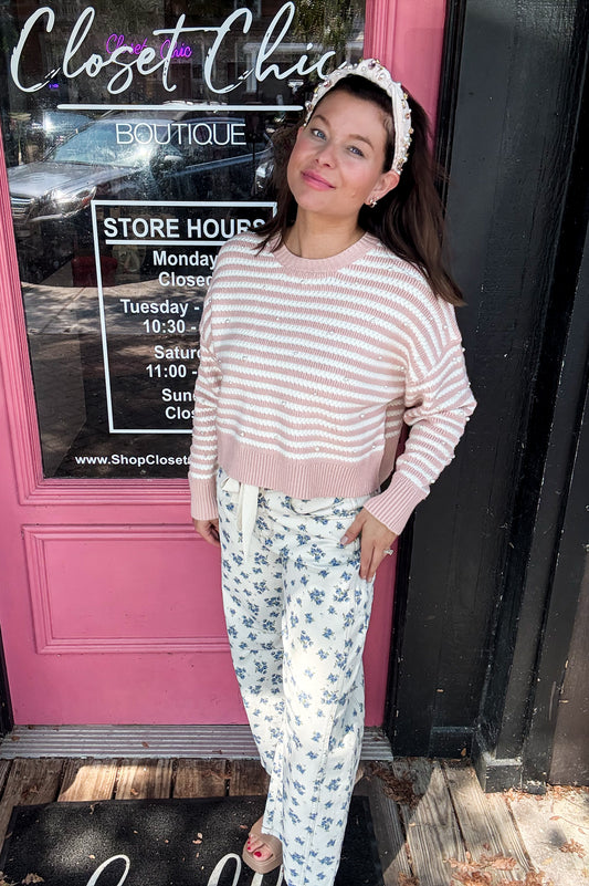 Pearly Perfect Stripped Crewneck Sweater