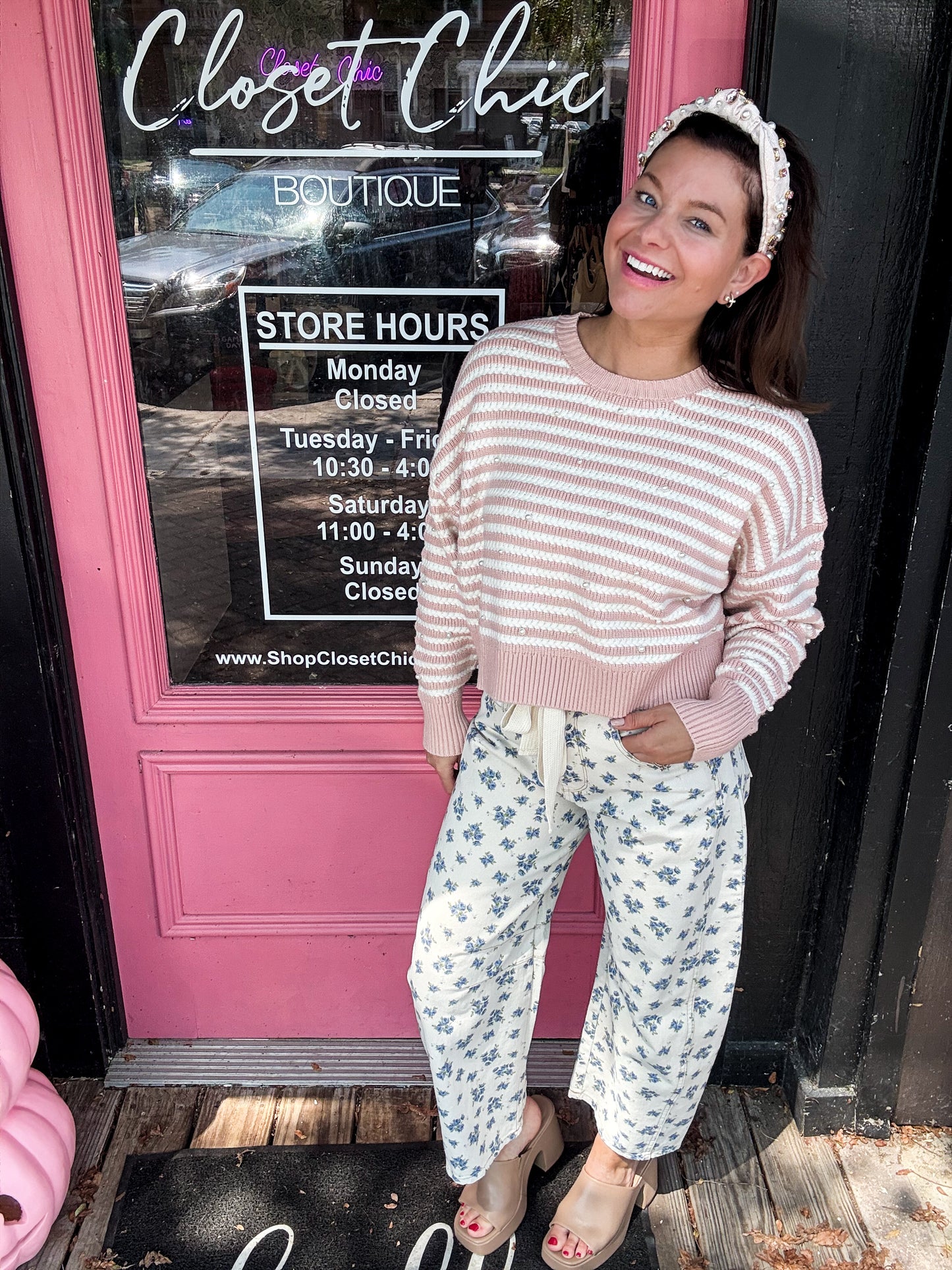 Pearly Perfect Stripped Crewneck Sweater