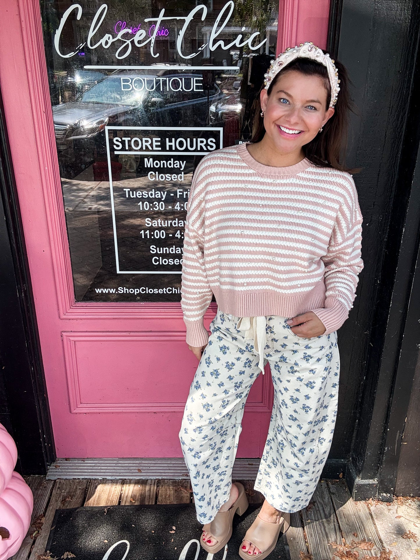Pearly Perfect Stripped Crewneck Sweater