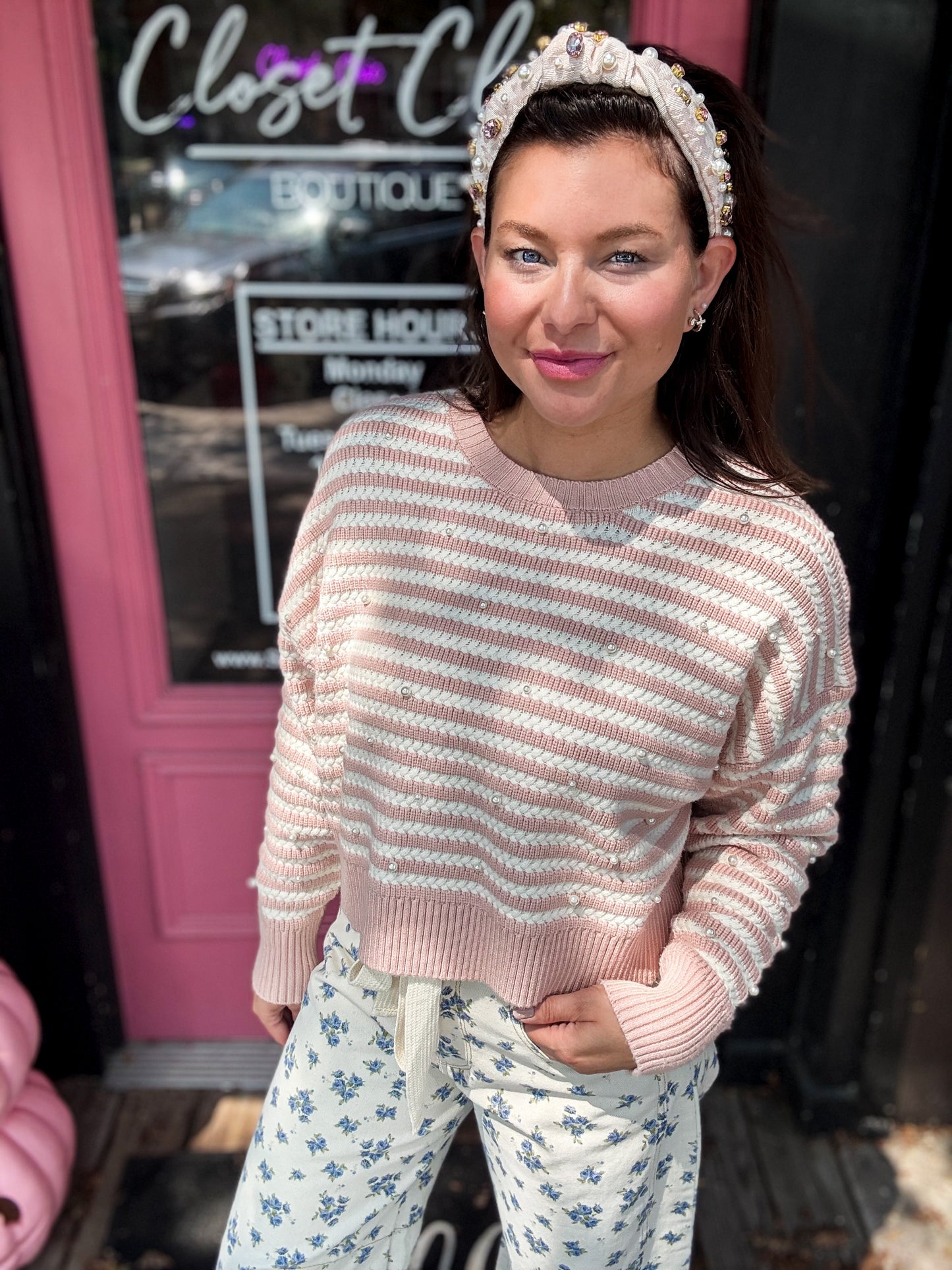Pearly Perfect Stripped Crewneck Sweater