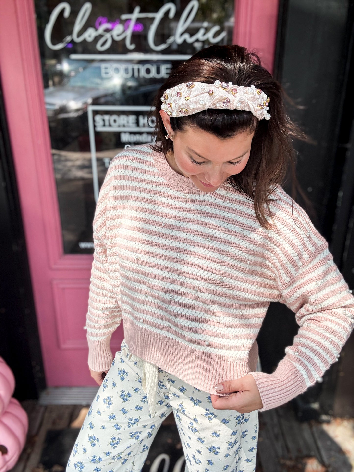 Pearly Perfect Stripped Crewneck Sweater