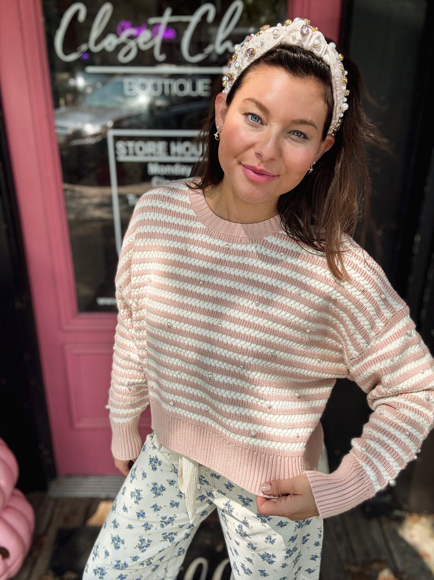 Pearly Perfect Stripped Crewneck Sweater