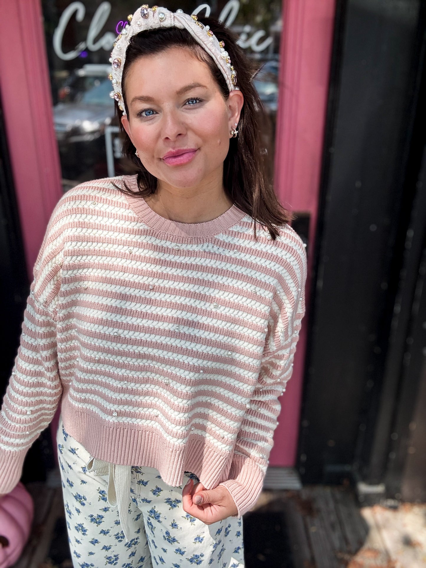 Pearly Perfect Stripped Crewneck Sweater
