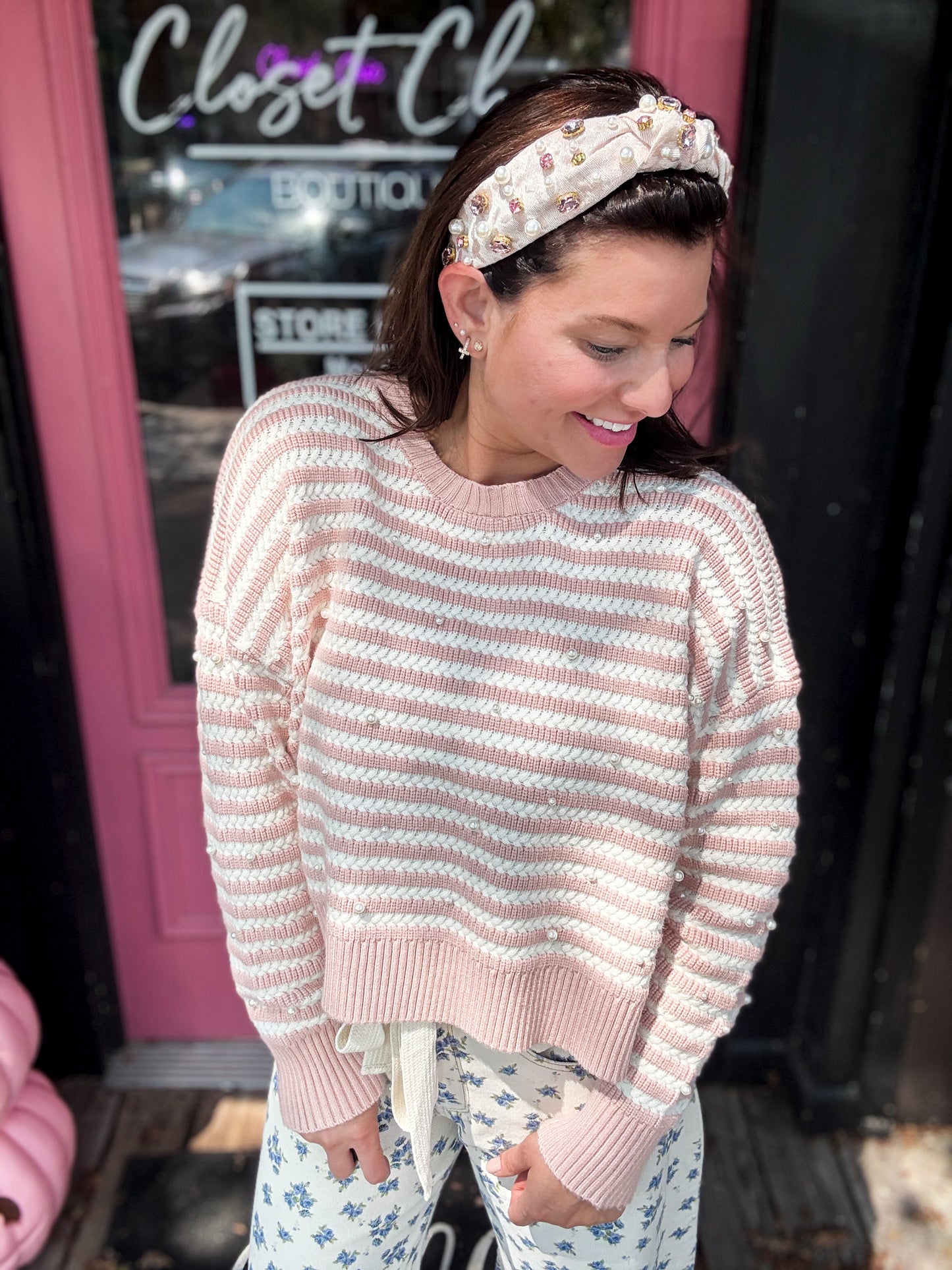 Pearly Perfect Stripped Crewneck Sweater