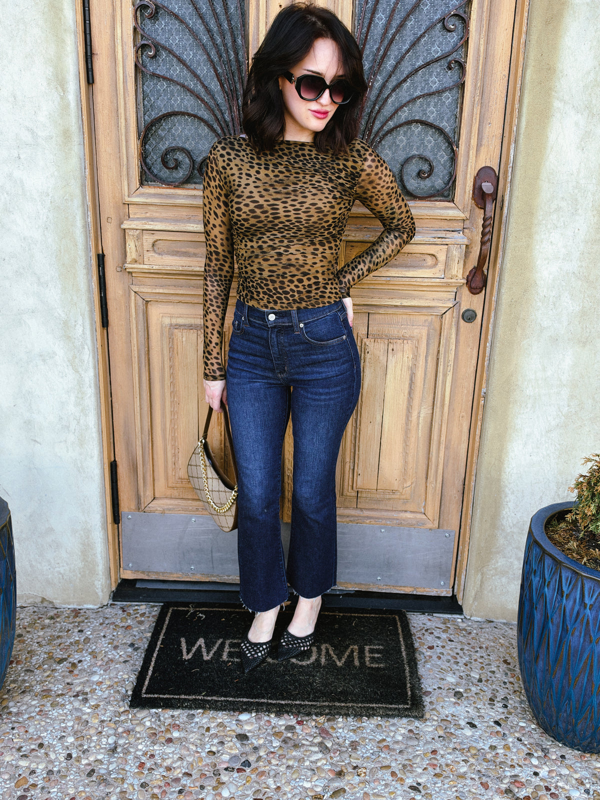 Mesh Leopard Boatneck Long Sleeve Top