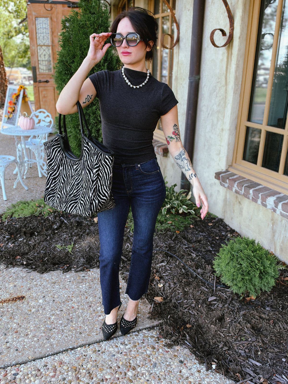 Charcoal Mockneck Heathered Knit Top
