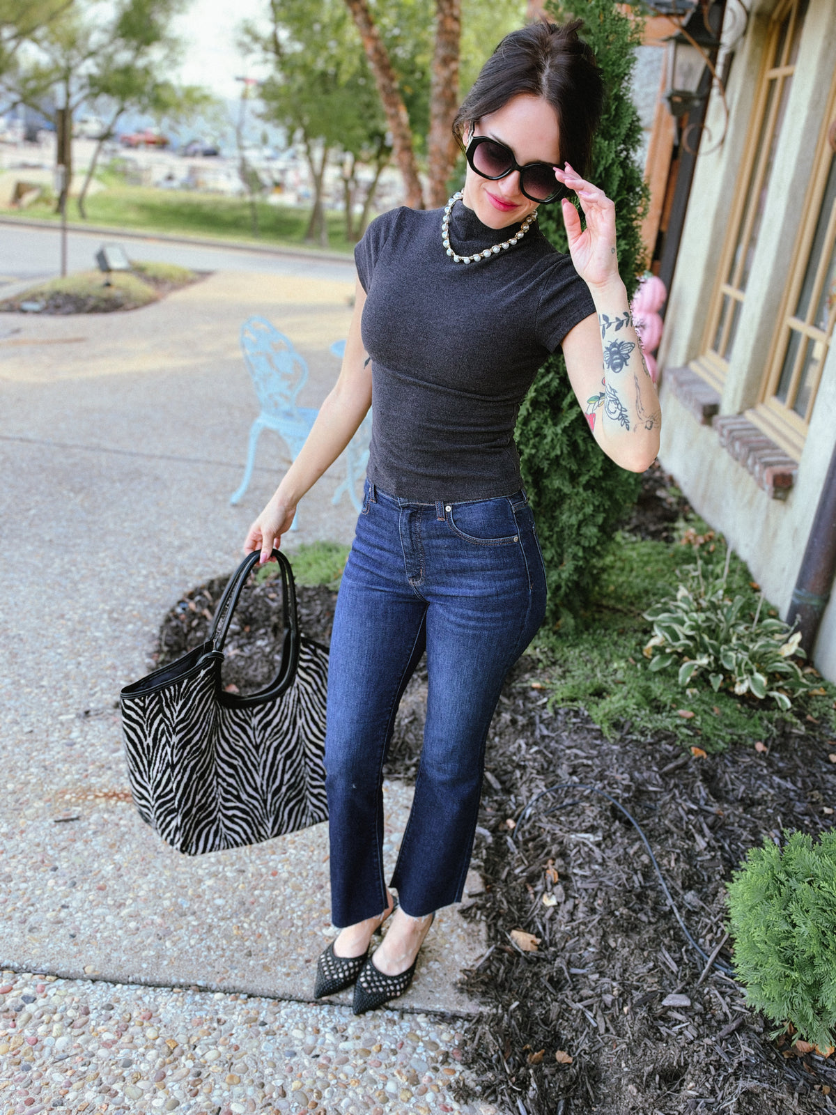 Charcoal Mockneck Heathered Knit Top