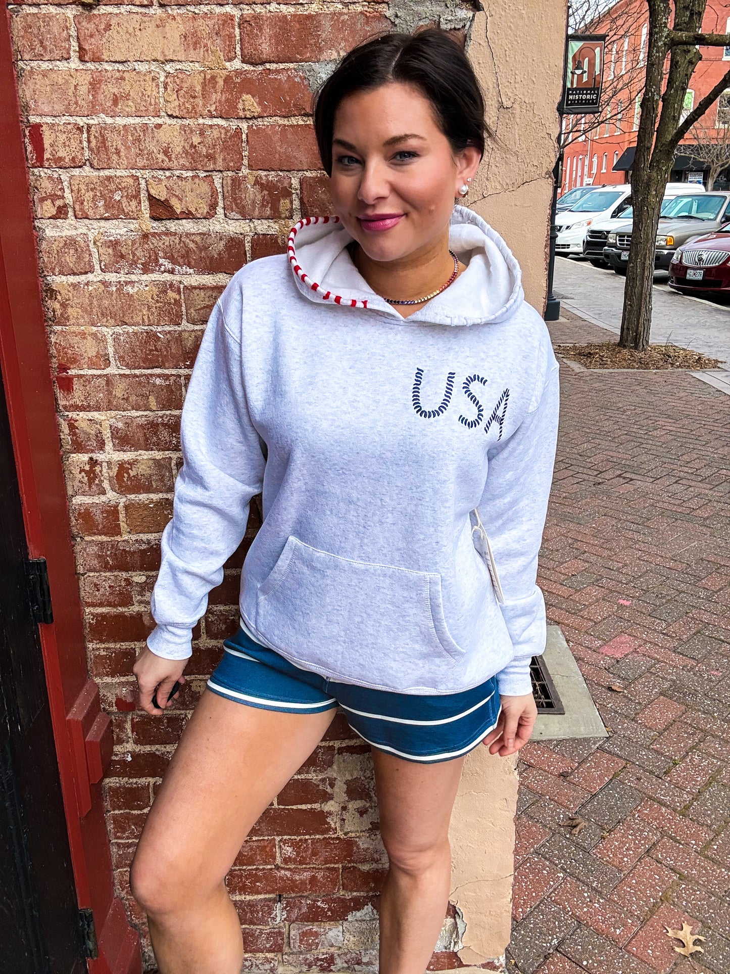 Grey USA Embroidered Surf Wash Hoodie