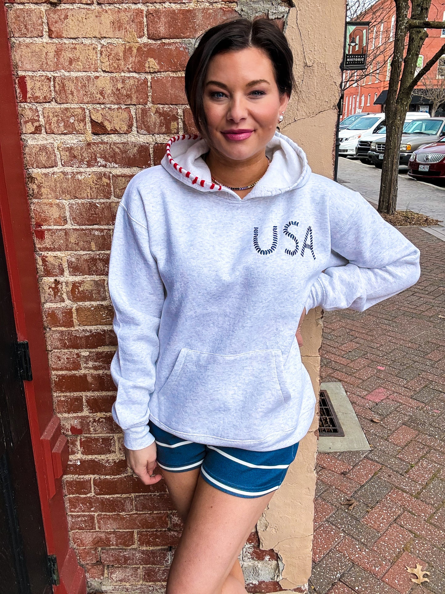 Grey USA Embroidered Surf Wash Hoodie