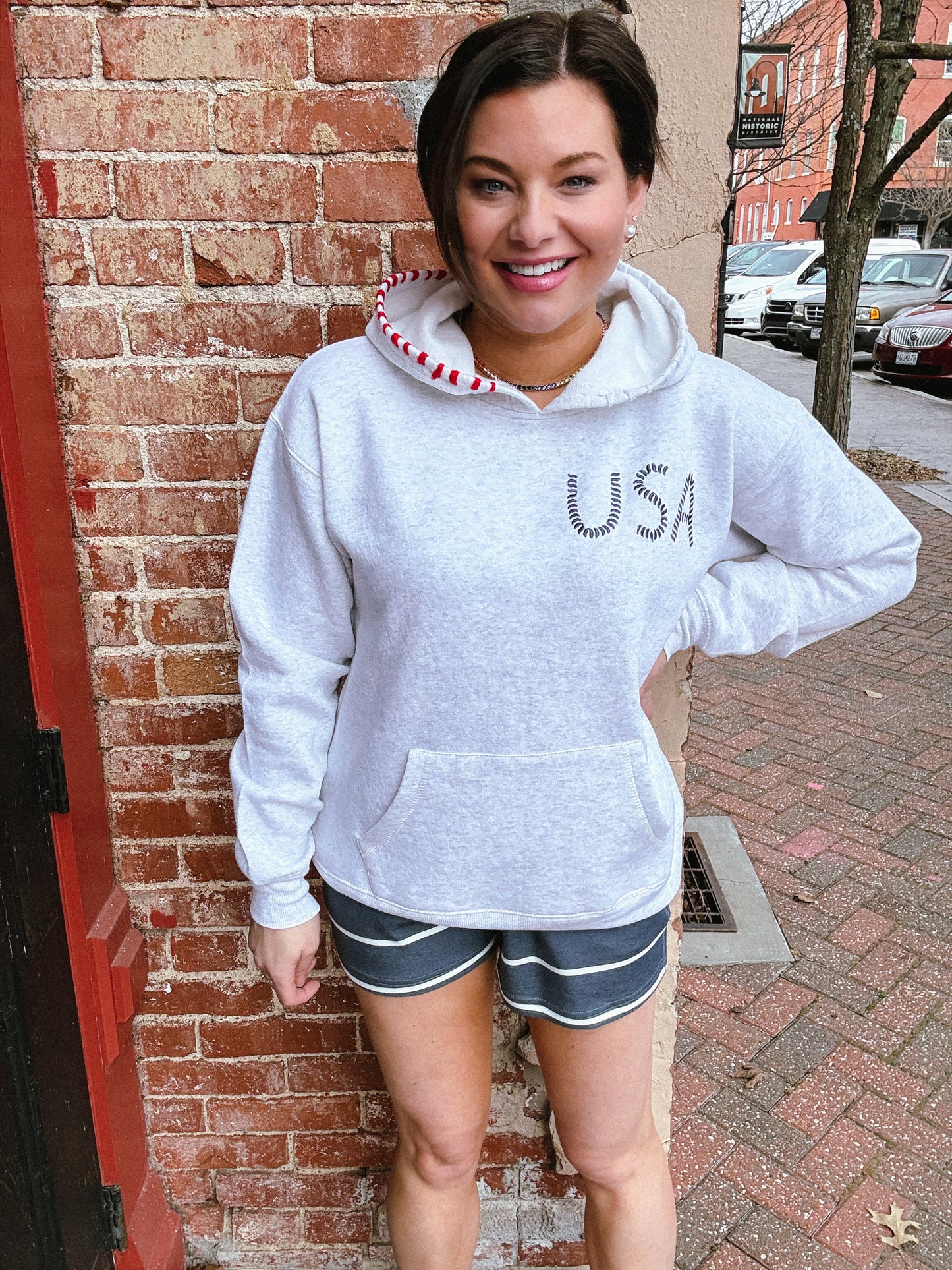 Grey USA Embroidered Surf Wash Hoodie