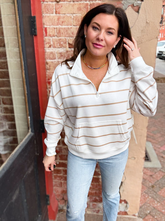 Bright Ivory & Nude Stripe Cloud Quarter Zip