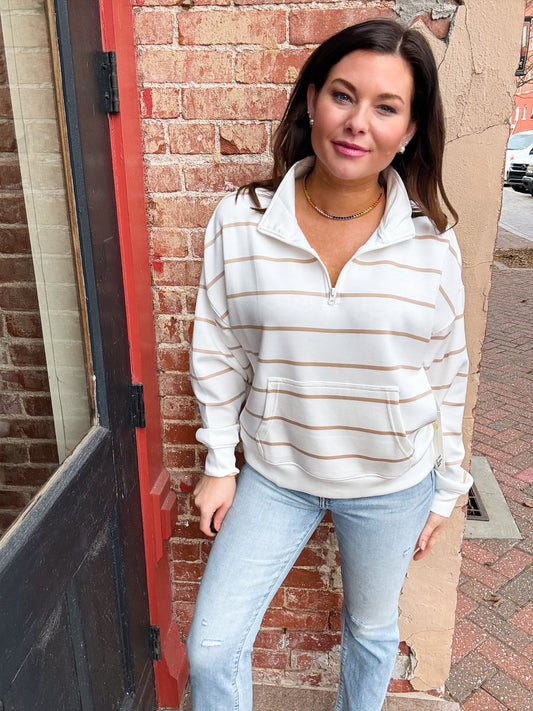 Bright Ivory & Nude Stripe Cloud Quarter Zip