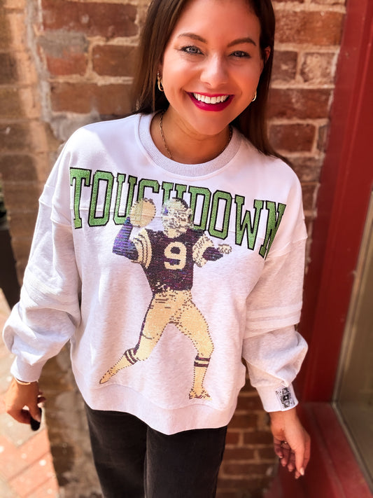Grey Touchdown Football Player Sweatshirt