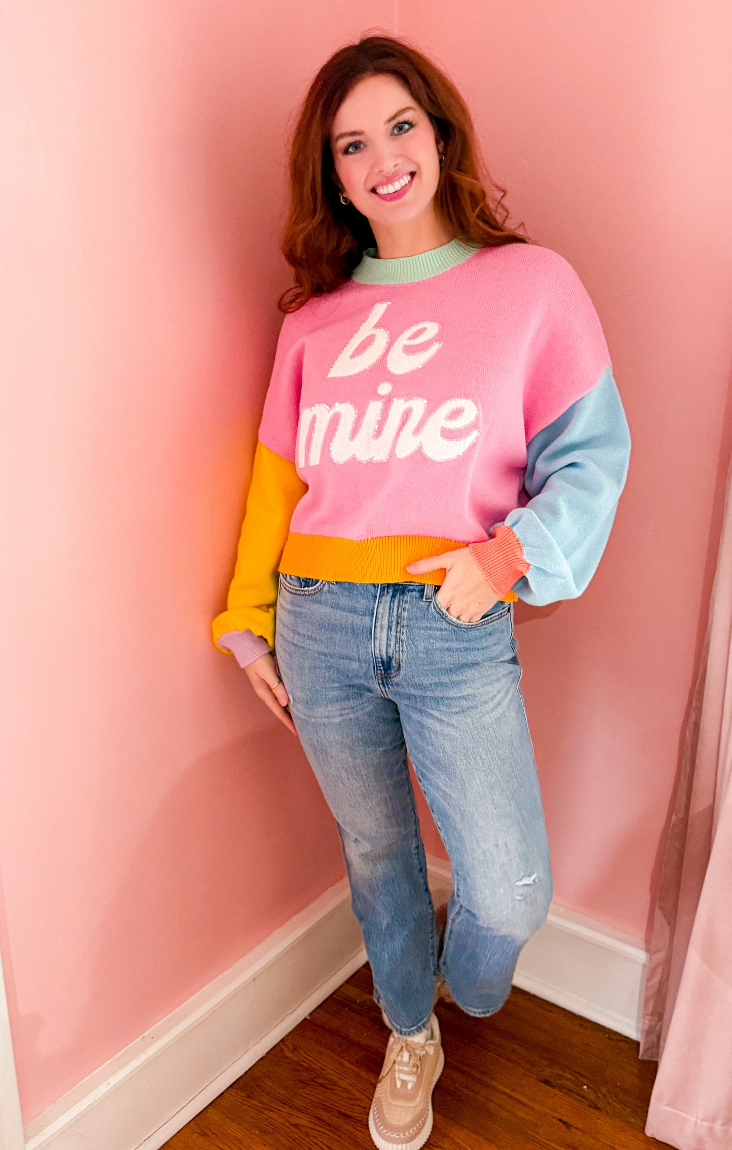 Multi Pastel Colorblock Be Mine Sweater