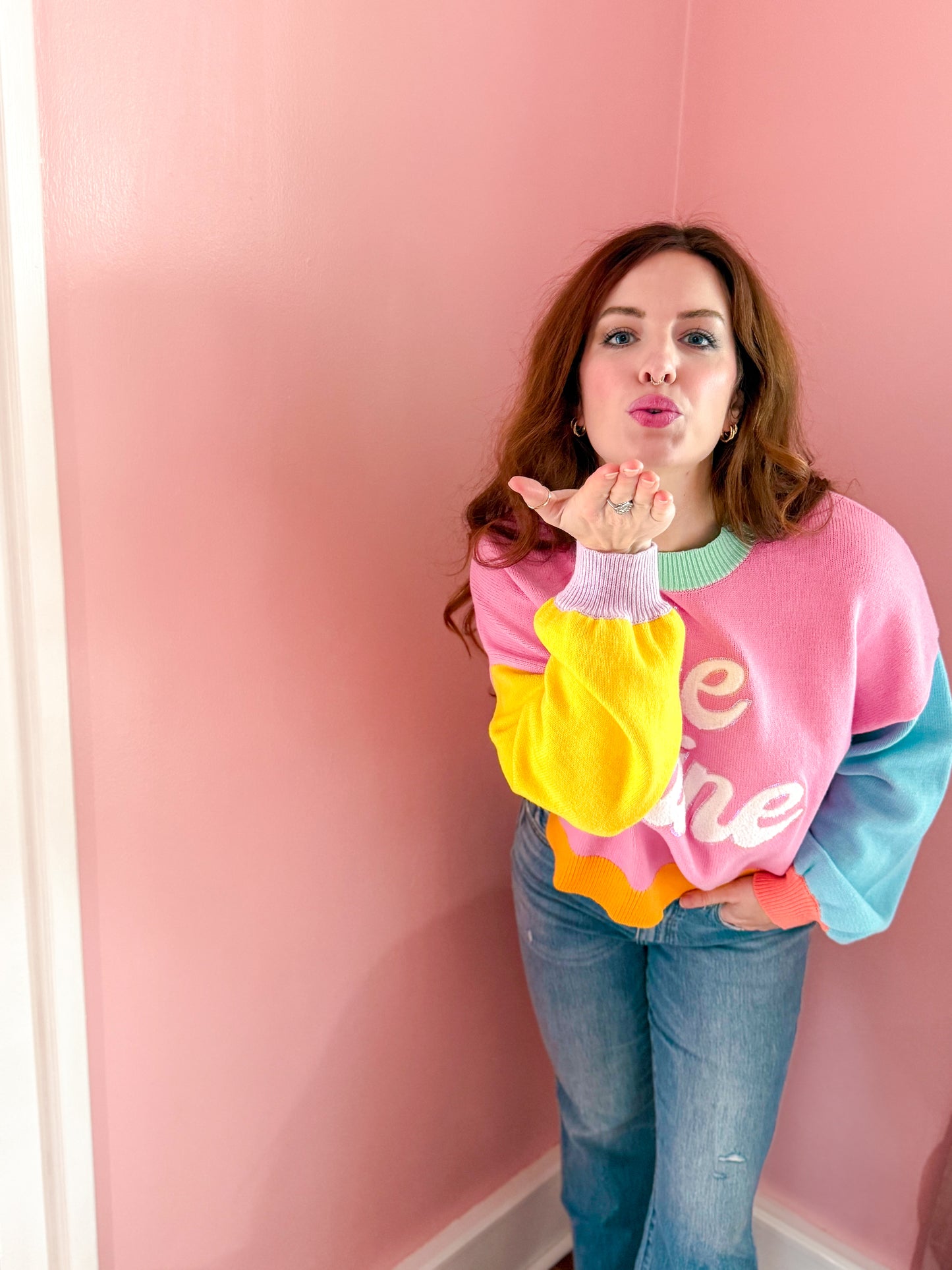 Multi Pastel Colorblock Be Mine Sweater