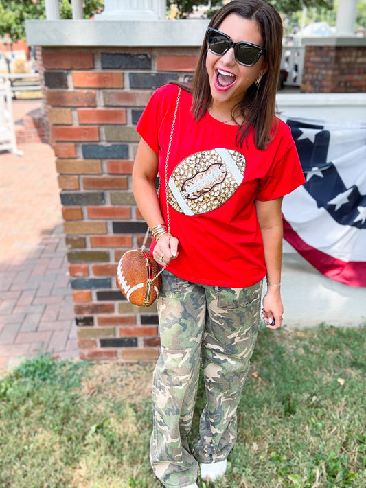 Queen of Sparkles Red Jeweled Football Tee