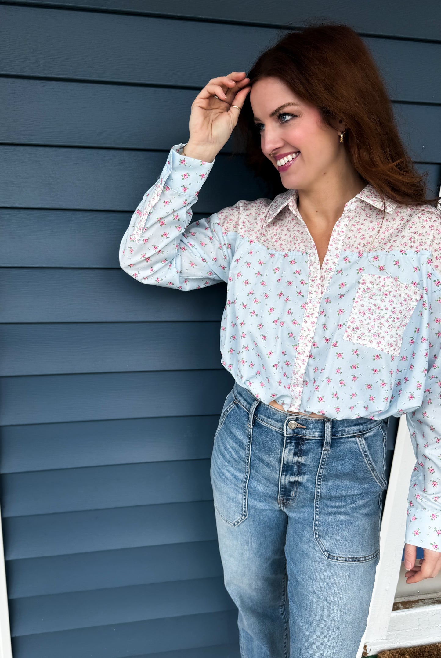 Ditsy Floral Bubble Hem Cropped Shirt