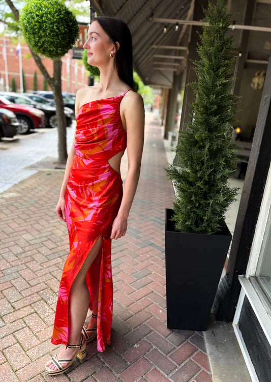 Sunset Lover One Shoulder Ruched Maxi Dress
