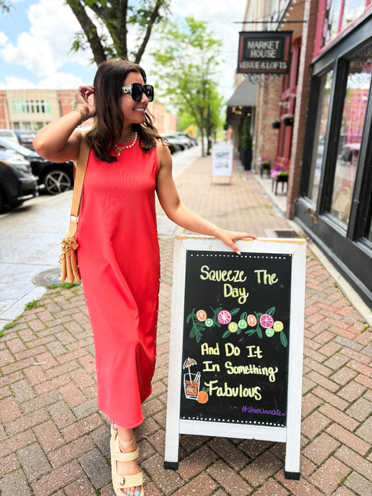 Coral Crush Midi Dress