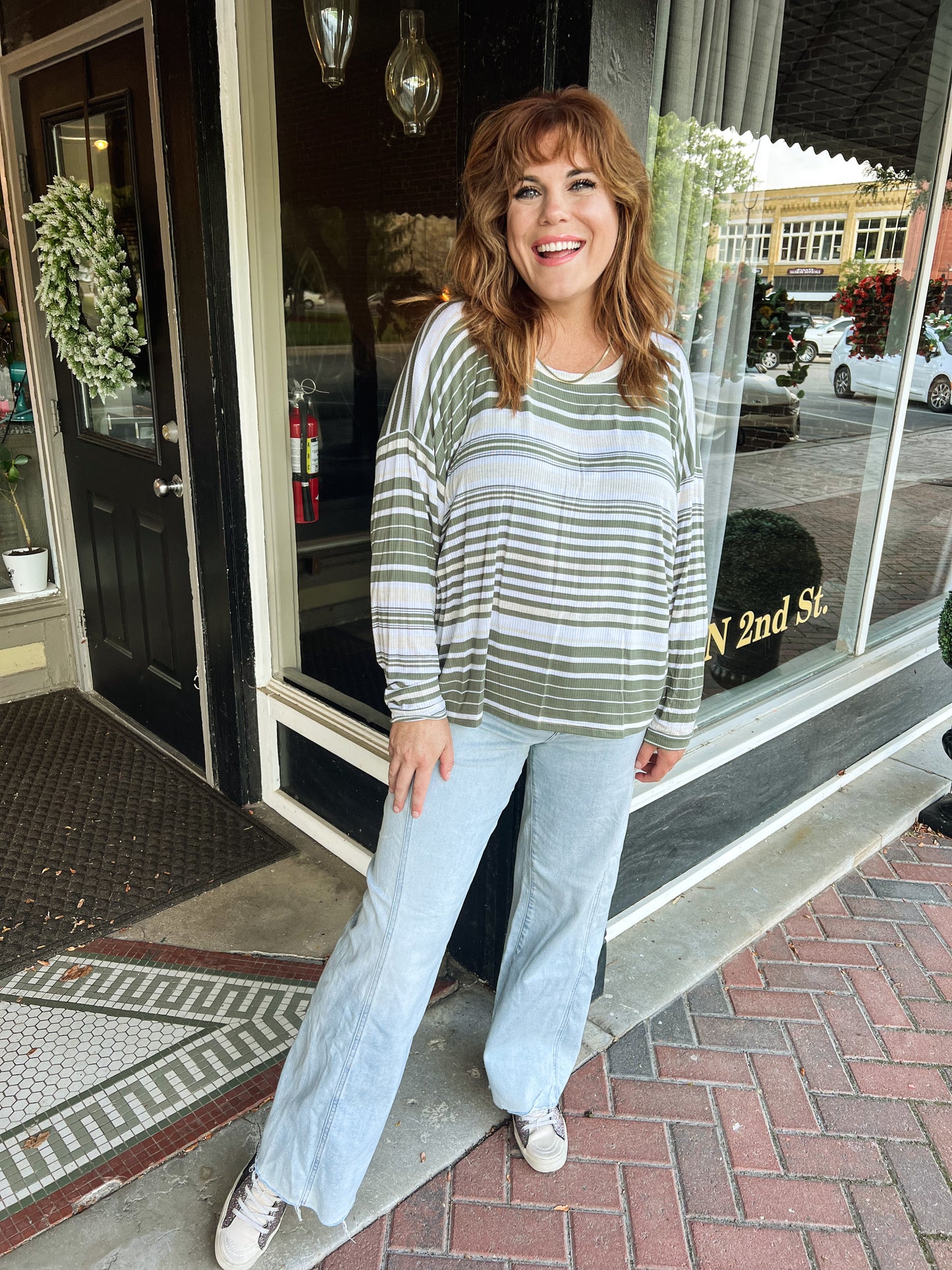 Olive Stripe Slouch Tee