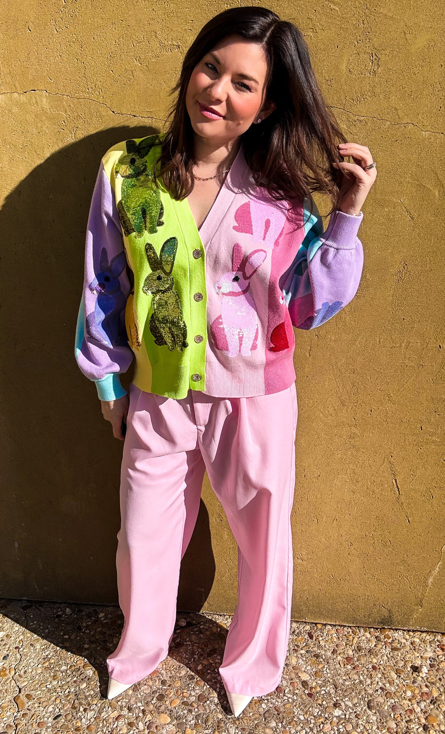 Rainbow Colorblock Easter Bunny Cardigan