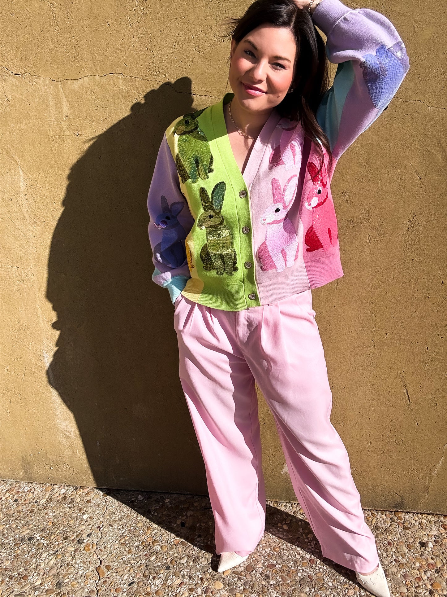 Rainbow Colorblock Easter Bunny Cardigan