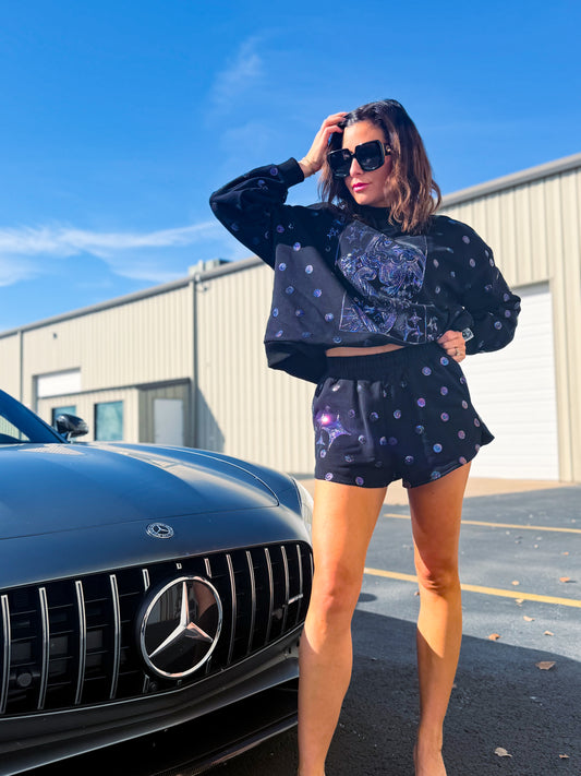 Black Polka Dot QOS Card Mock Neck Sweatshirt