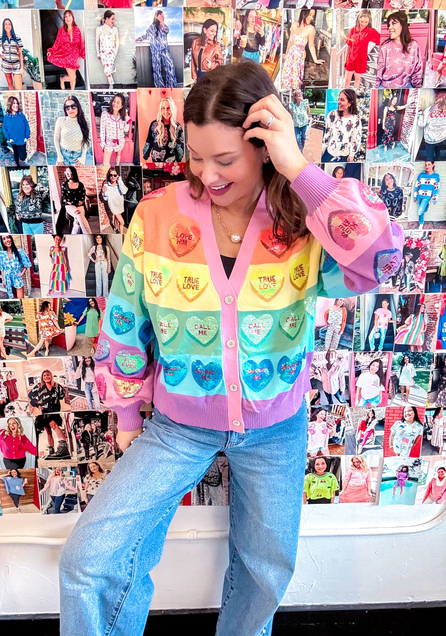 Conversation Heart Rainbow Striped Cardigan