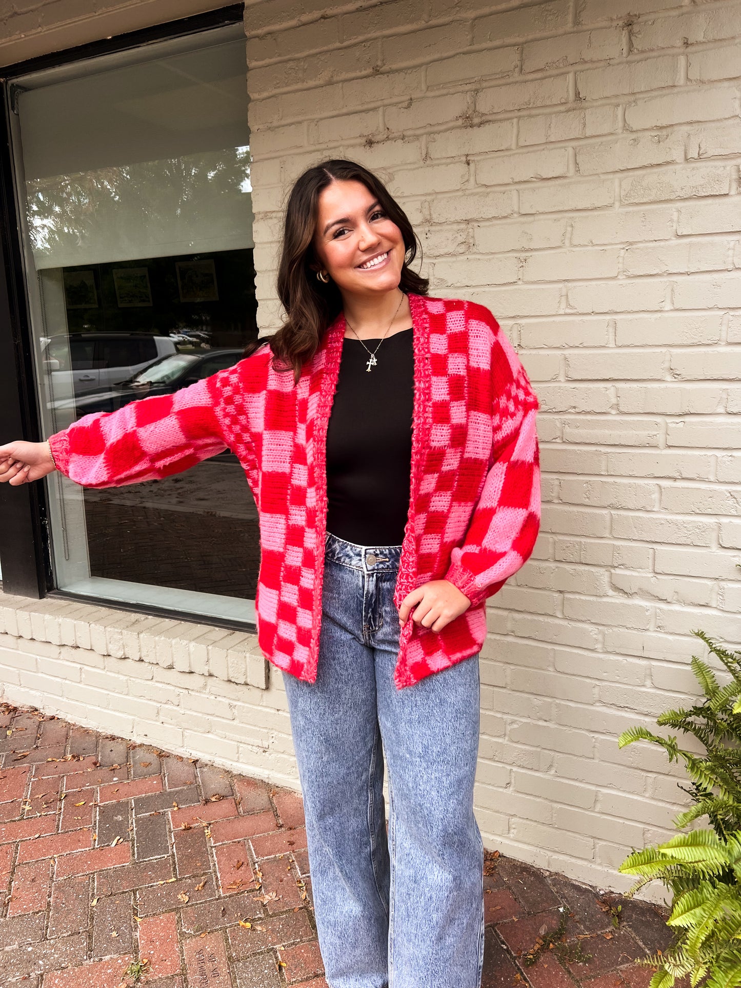 Bubblegum Cherry Oversized Checked Cardigan