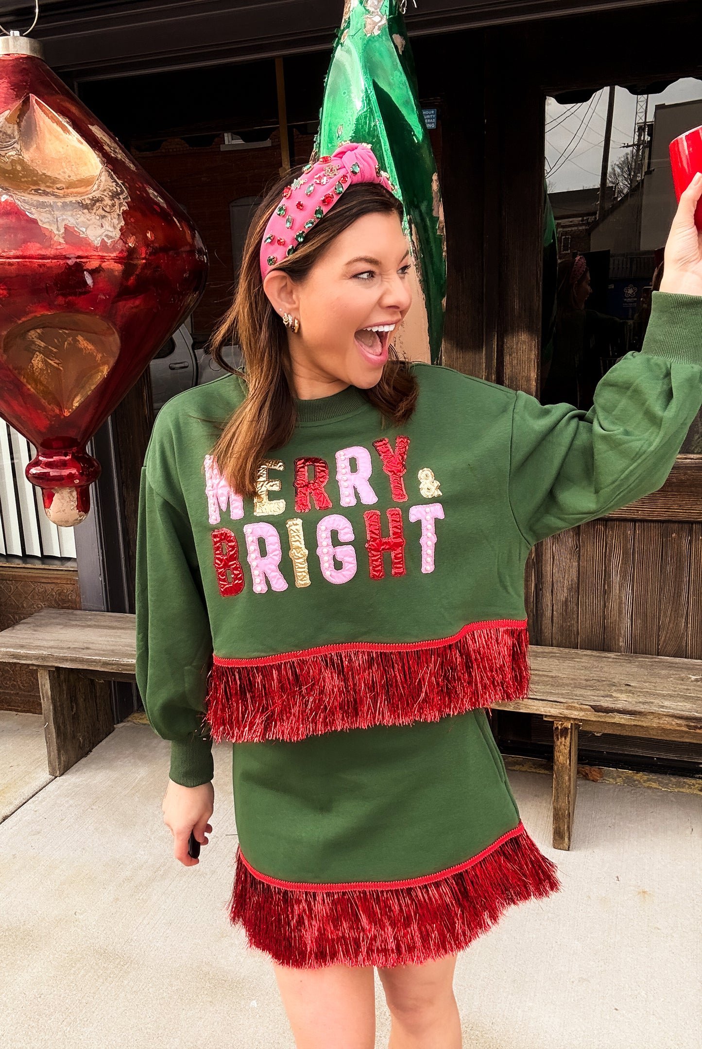 Green Skort with Tinsel Fringe