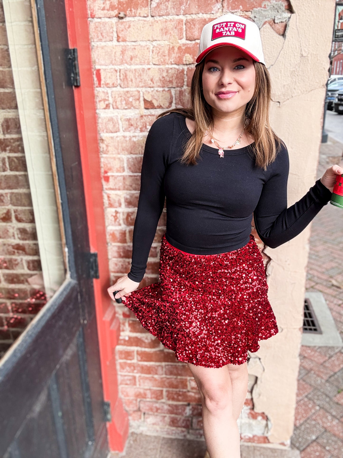 Red Sequin Trumpet Skirt