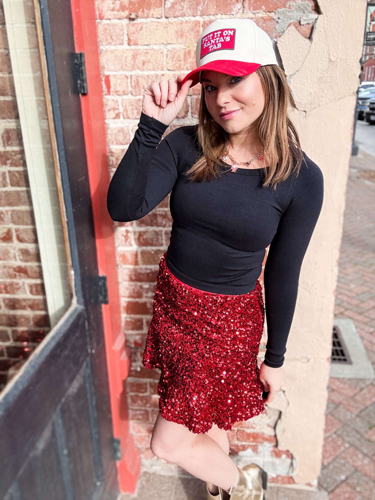 Red Sequin Trumpet Skirt