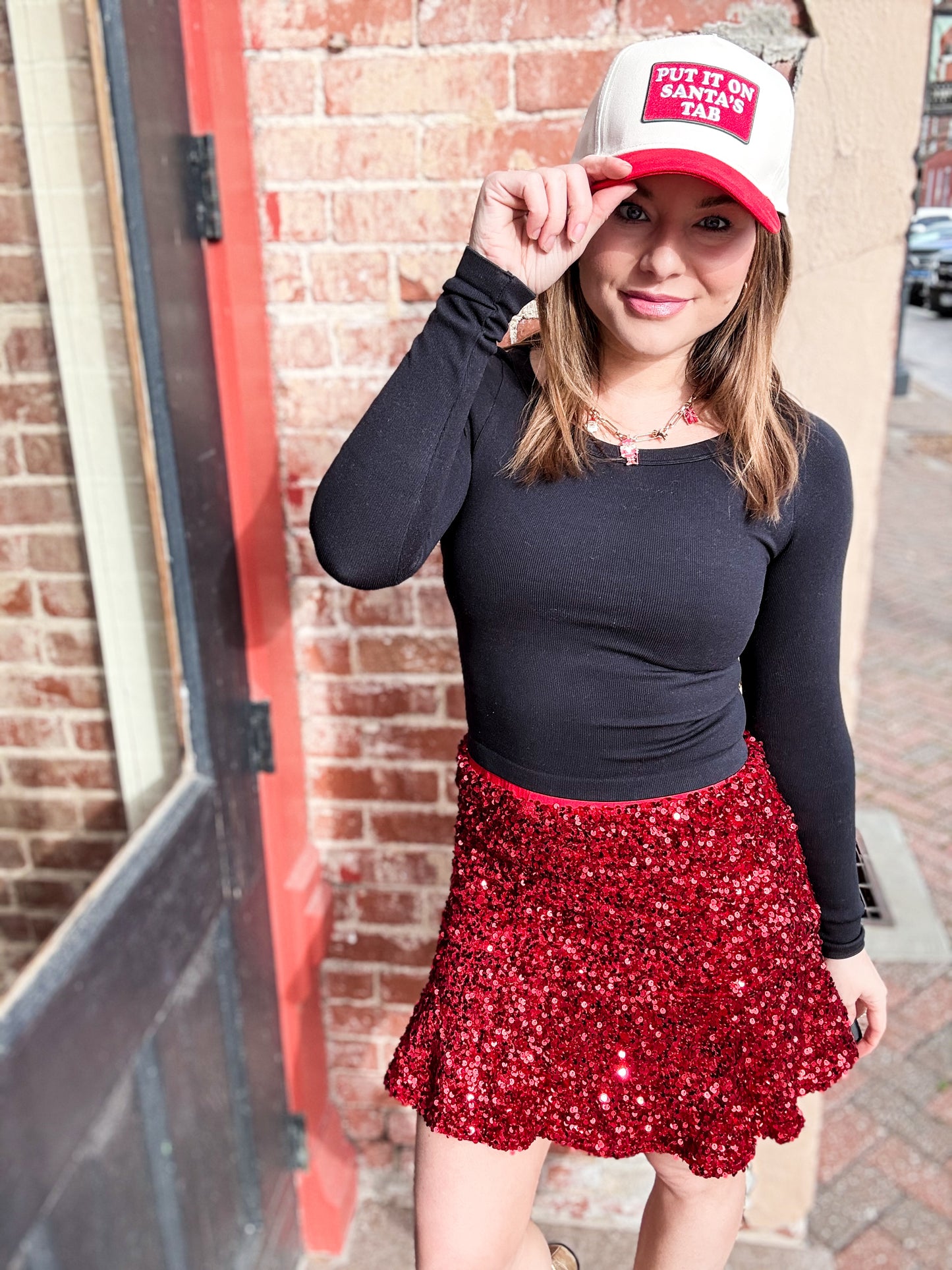 Red Sequin Trumpet Skirt