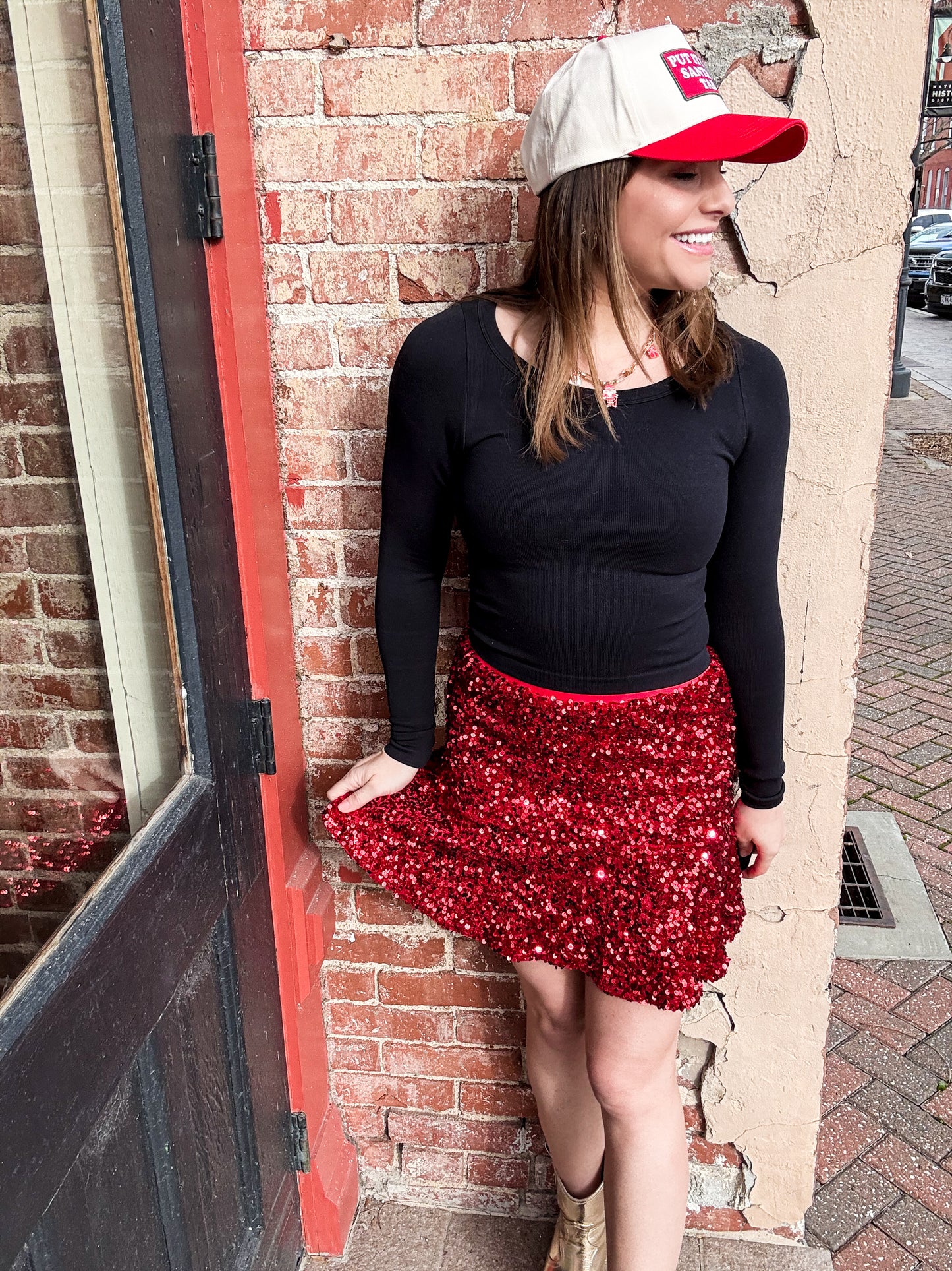 Red Sequin Trumpet Skirt