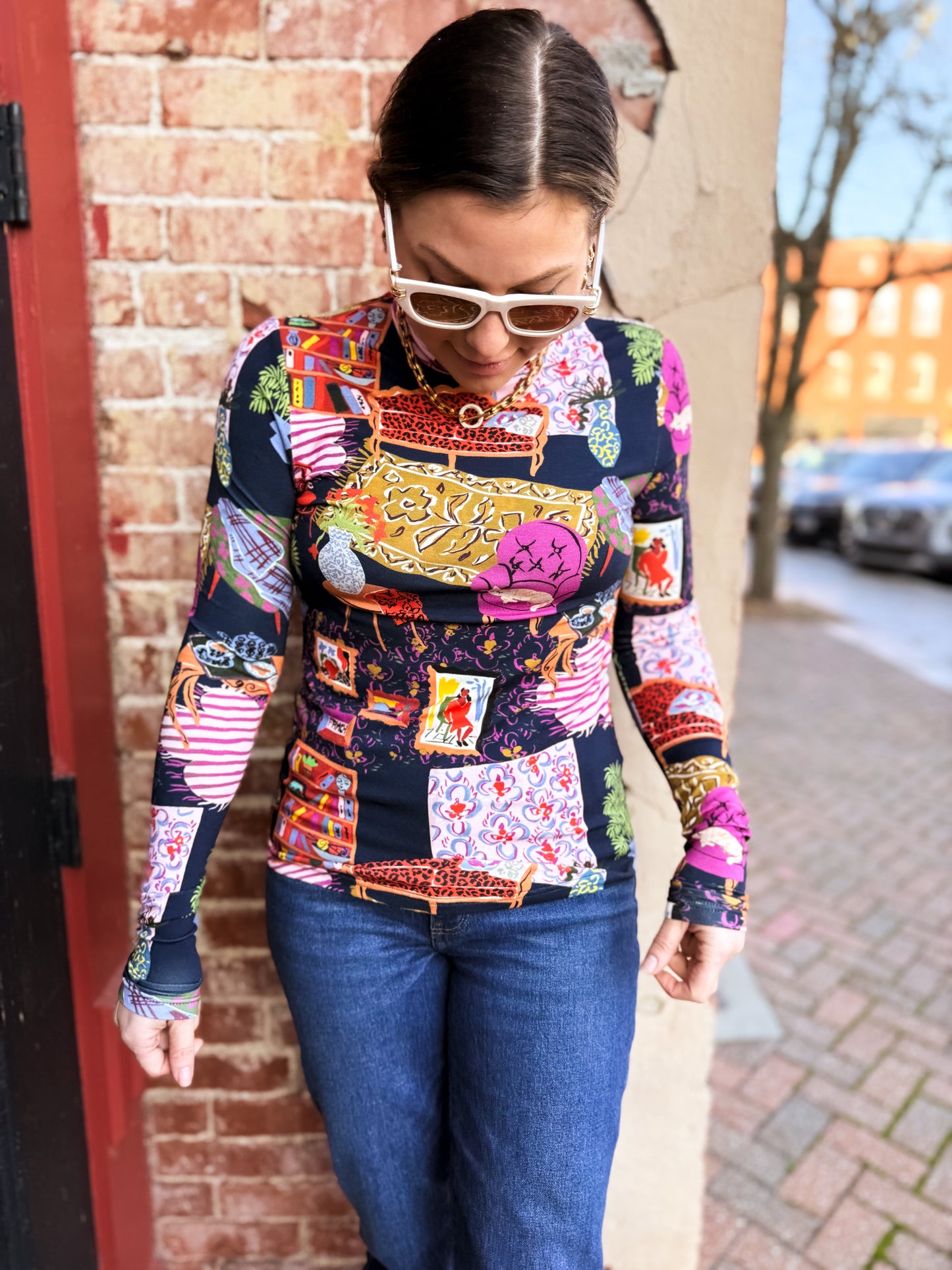 Salon Print Knit Turtleneck