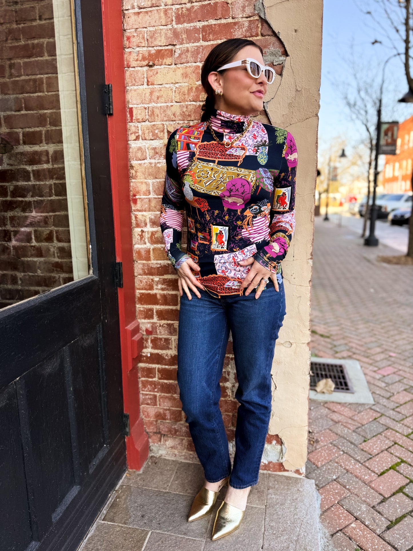 Salon Print Knit Turtleneck