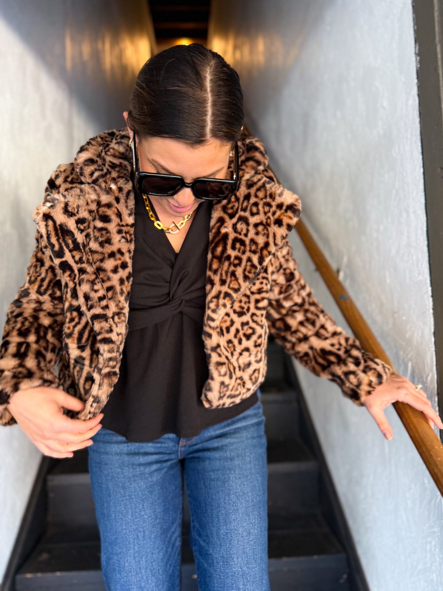 Short Leopard Faux Fur Jacket