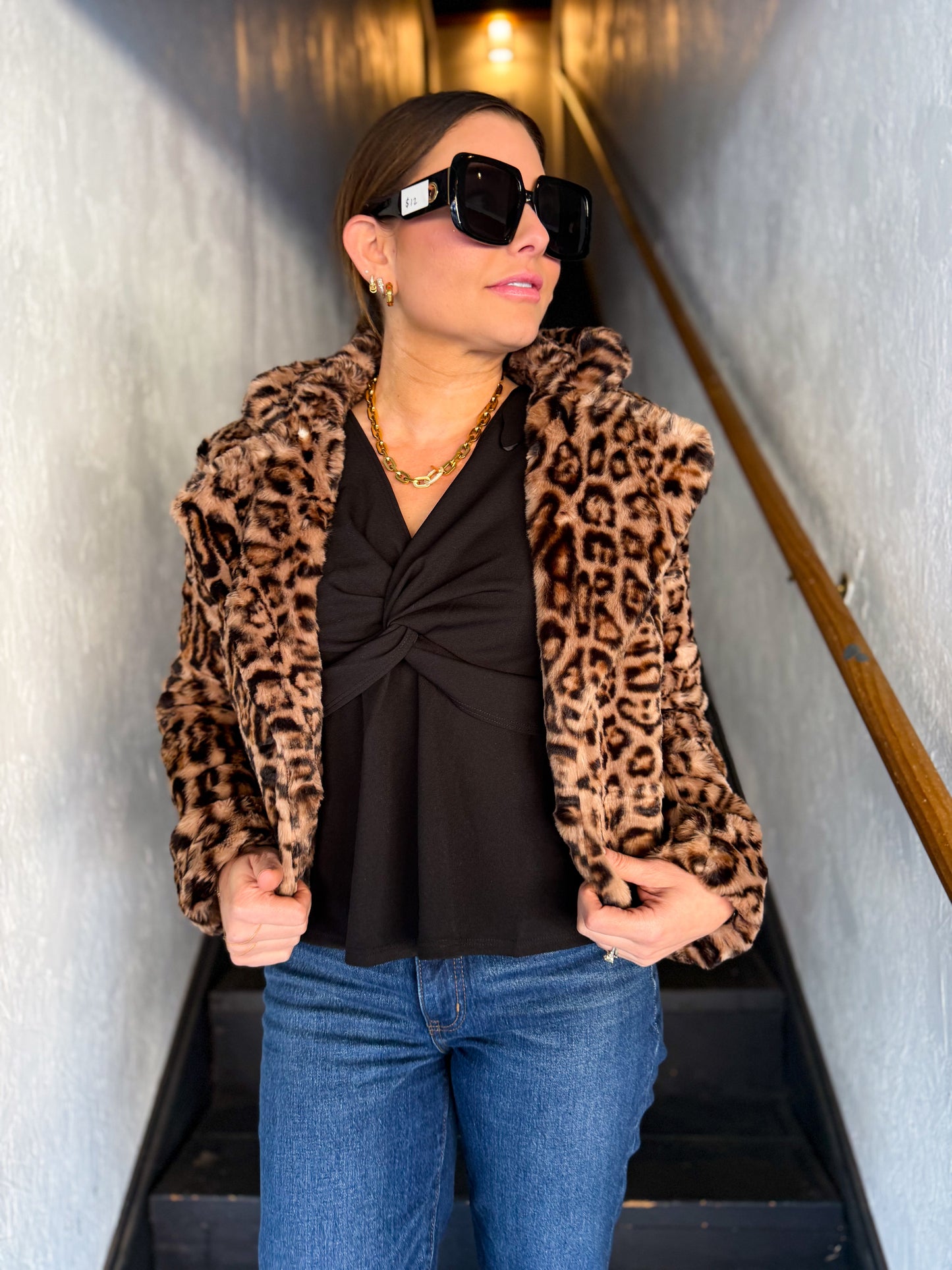 Short Leopard Faux Fur Jacket