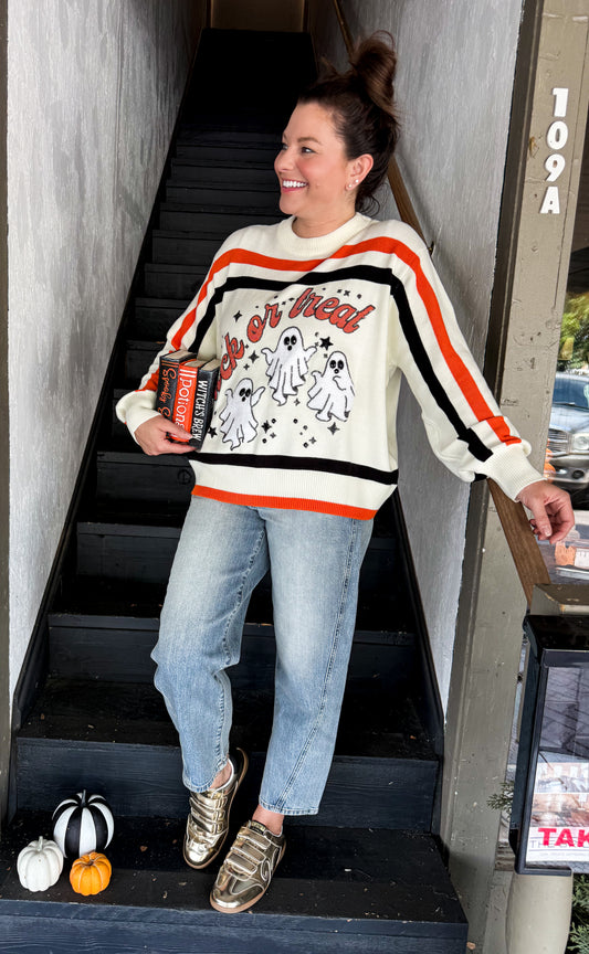 Queen of Sparkles Trick or Treat Stipe Sweater