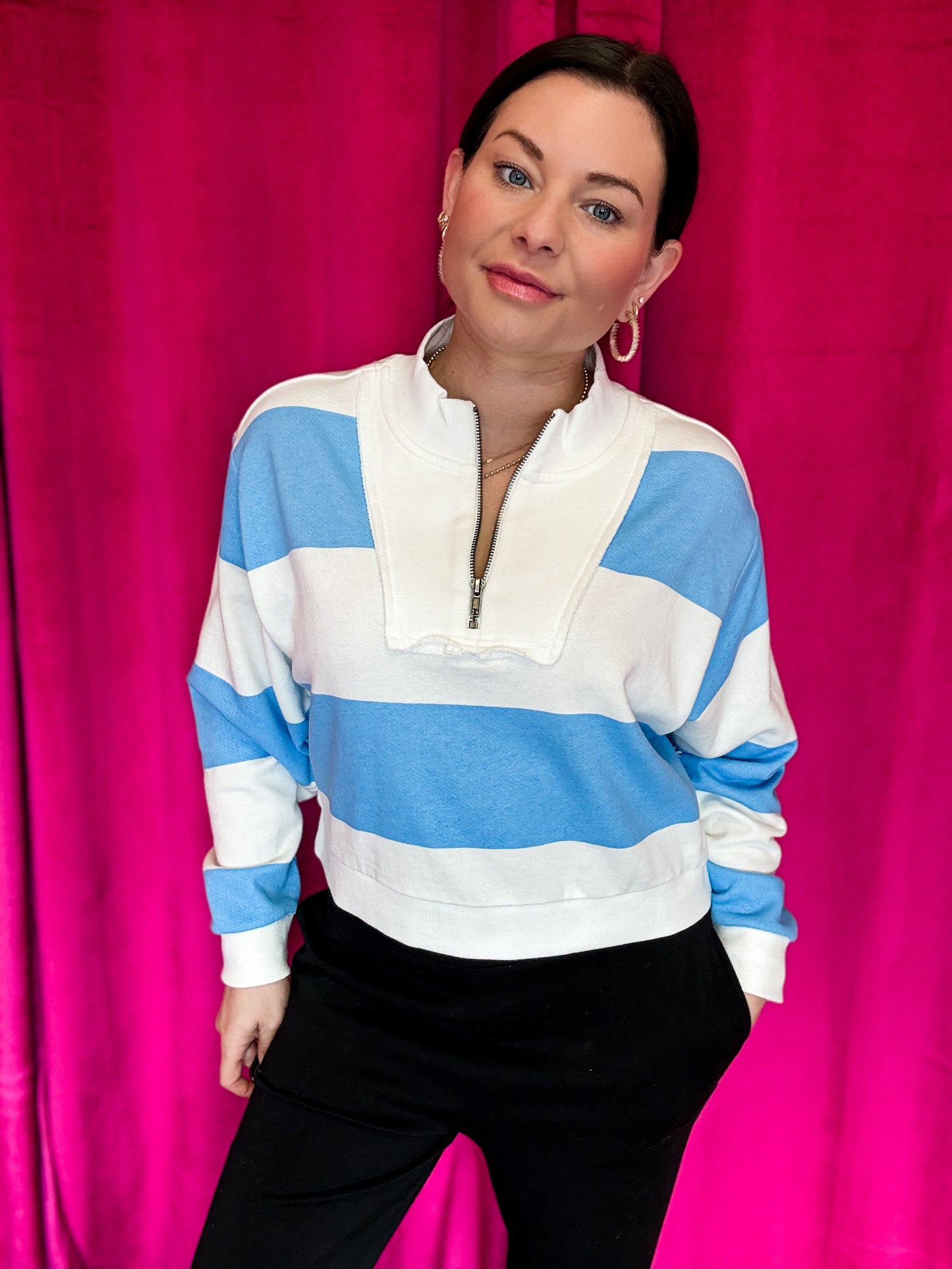 Wave Stripe French Terry Half Zip Sweatshirt