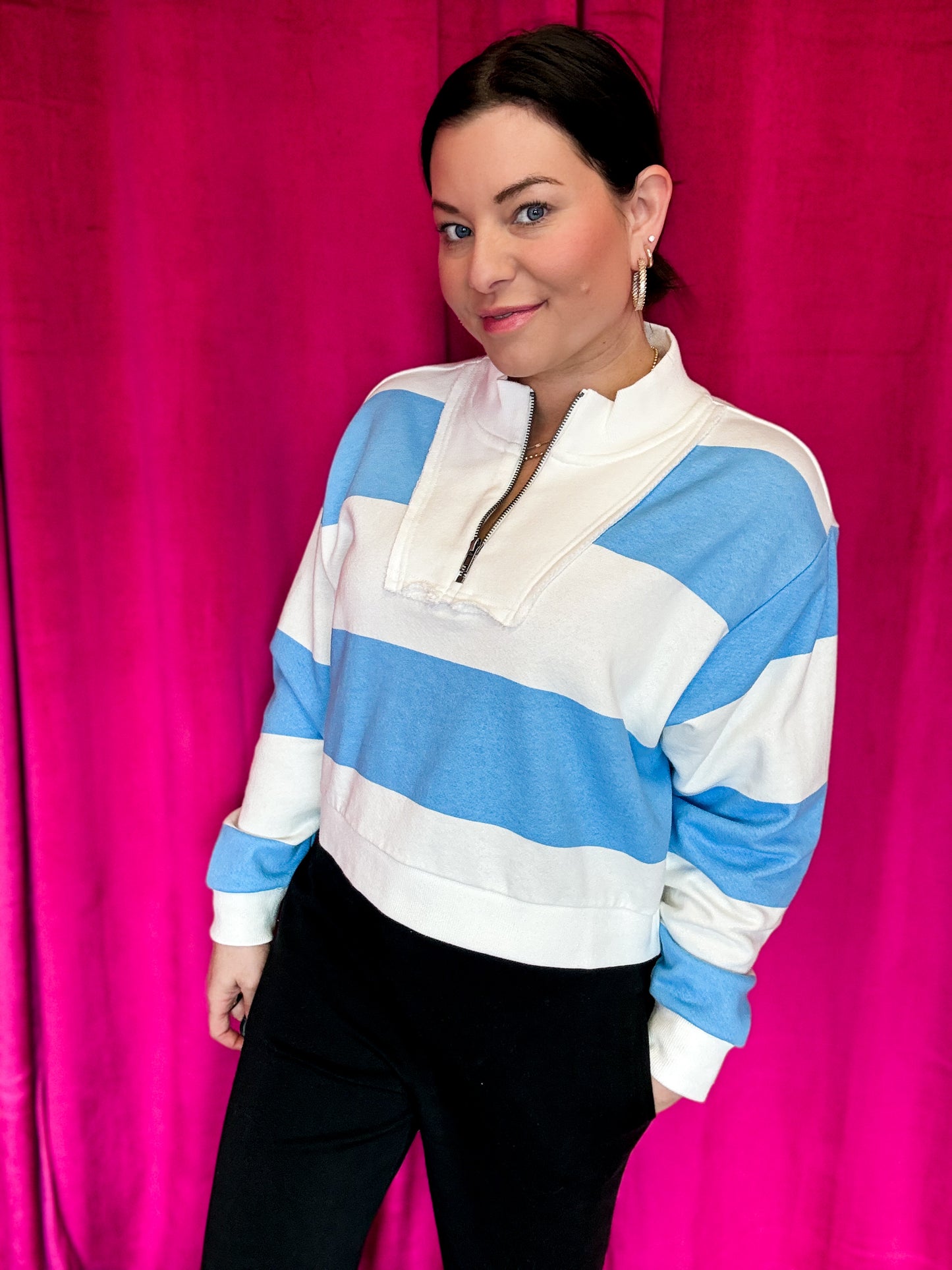 Wave Stripe French Terry Half Zip Sweatshirt