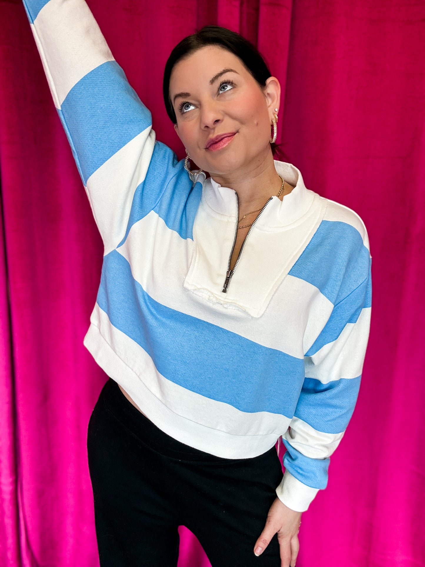 Wave Stripe French Terry Half Zip Sweatshirt