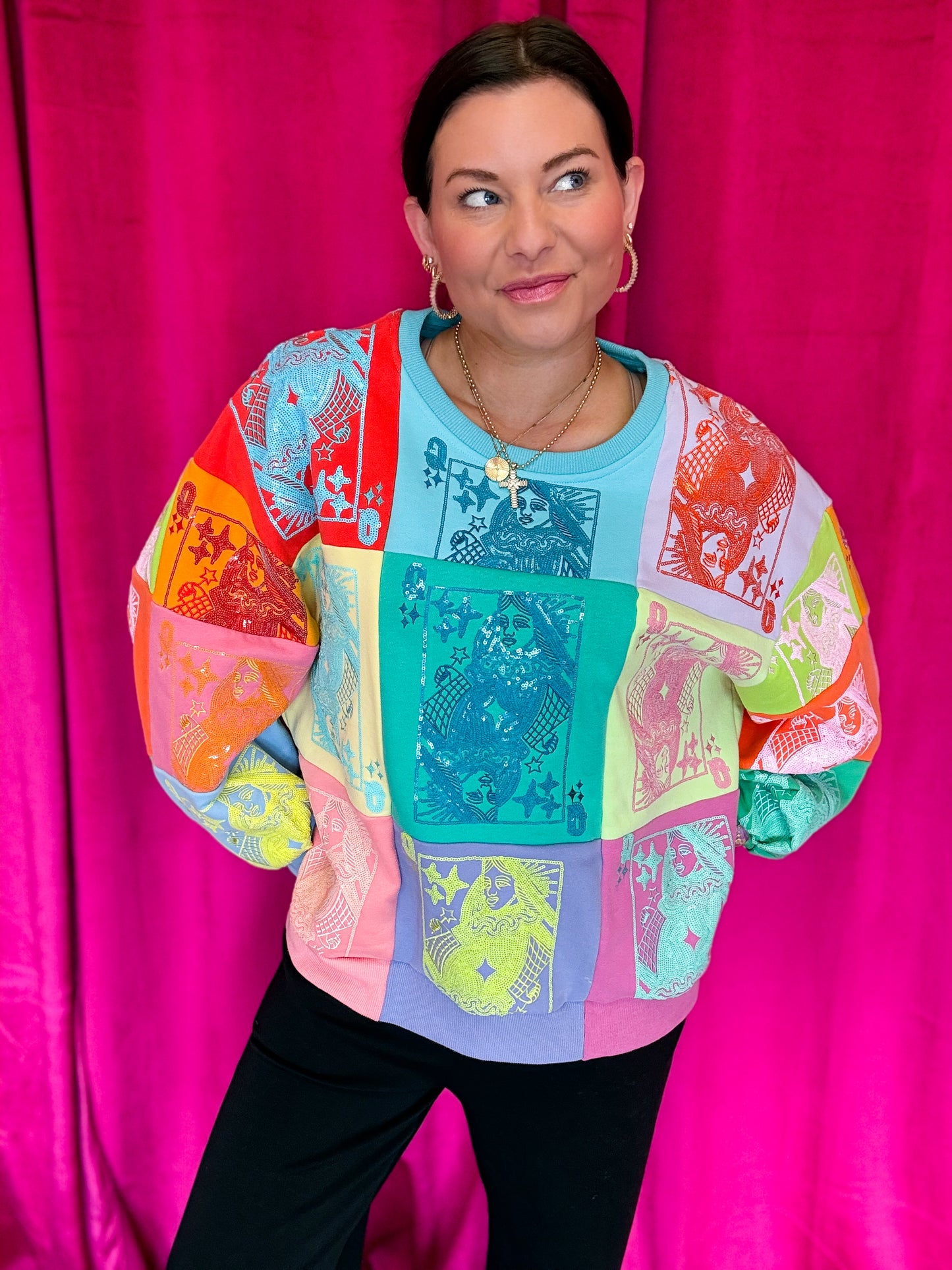 Multi Colorblock QOS Card Logo Sweatshirt